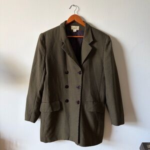 Vintage Jones New York khaki green plaid double-breasted blazer